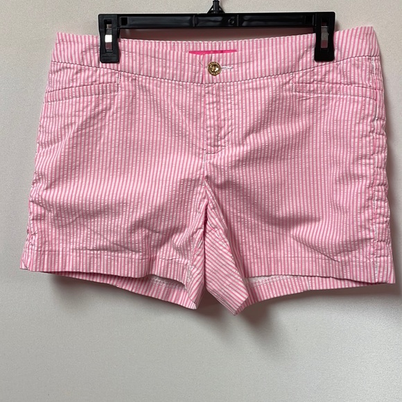 Lilly Pulitzer Womens shorts 10 pink white striped Kelly seersucker pink tropics - Picture 1 of 10